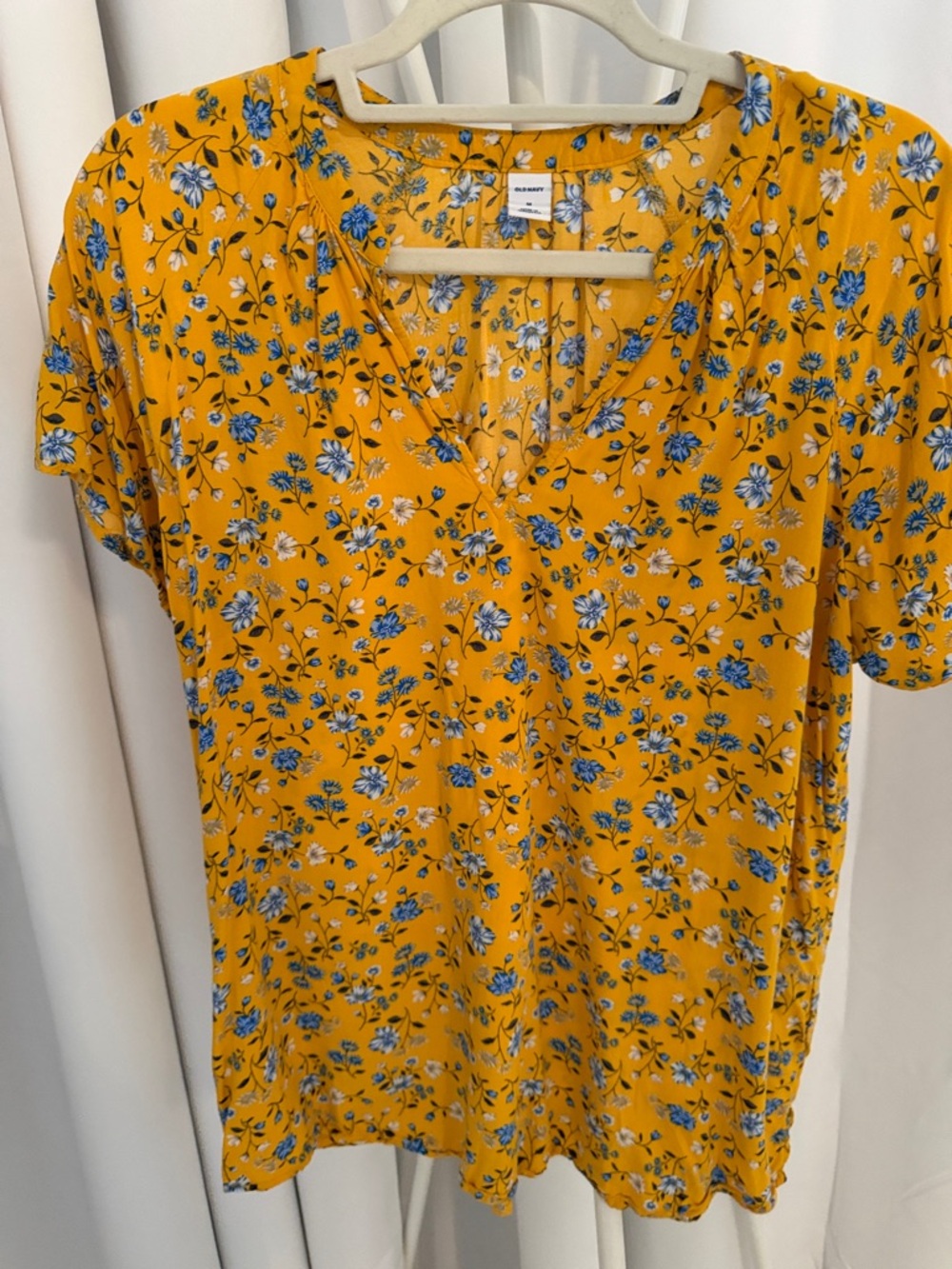 Floral V-Neck Short Sleeve Top in Mustard